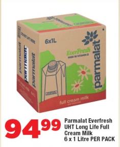 Parmalat Everfresh UHT Long Life Full Cream Milk 6 x 1 Litre PER PACK