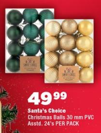 Santa's Choice Christmas Balls 30 mm PVC Assorted, 24's PER PACK