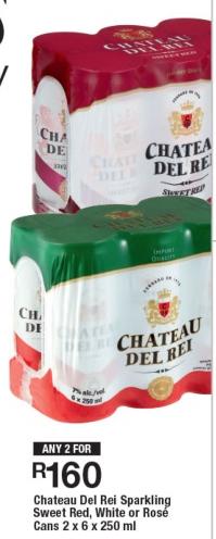 Chateau Del Rei Sparkling Sweet Red, White or Rosé Cans 2 x 6 x 250 ml Any 2