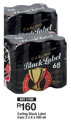 Carling Black Label Cans 2 x 6 x 500 ml