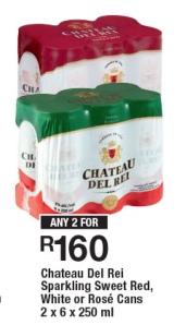 Chateau Del Rei Sparkling Sweet Red, White or Rosé Cans 2 x 6 x 250 ml Any 2