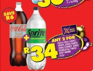 Coca-Cola Light/Sprite Zero/Fanta Zero/Stoney Zero/Sparletta/Twist Soft Drink 2x2L