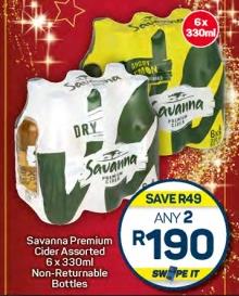 Savanna Premium Cider Assorted 6 x 330ml Non-Returnable Bottles Any 2