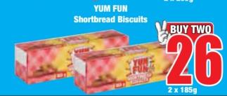 YUM FUN Shortbread Biscuits 2 x 185g