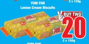 YUM FUN Lemon Cream Biscuits 2 x 150g