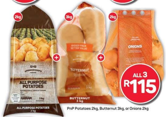 PnP Potatoes 2kg, Butternut 3kg, or Onions 2kg