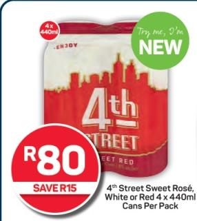 4th Street Sweet Rosé, White or Red 4 x 440ml Cans Per Pack