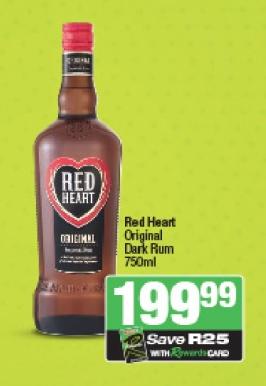 Red Heart Original Dark Rum 750ml