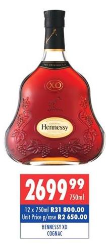 HENNESSY XO COGNAC 12x750 ml