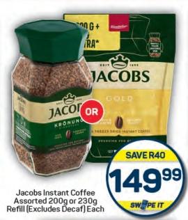 Jacobs Instant Coffee Assorted 200 gm or 230 gm Refill (Excludes Decaf)