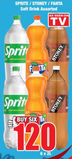 Sprite / Stoney / Fanta Soft Drink Assorted 6 x 2L