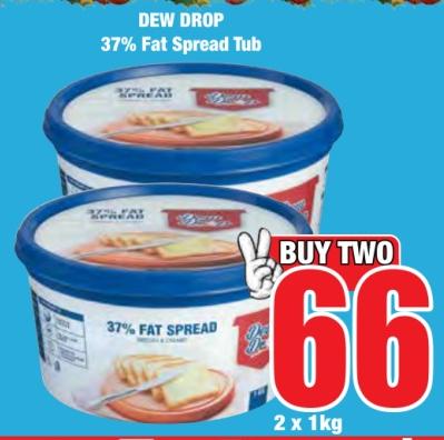 DEW DROP 37% Fat Spread Tub 2x1kg