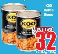 KOO Baked Beans in Tomato Sauce 2 x 400 gm / 410 gm