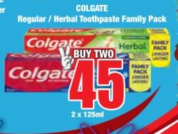 Colgate Regular / Herbal Toothpaste Family Pack 2 x 125 ml