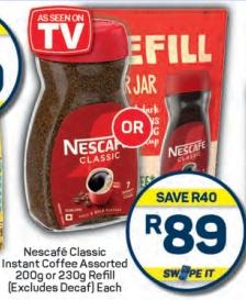 Nescafé Classic Instant Coffee Assorted 200g or 230g Refill (Excludes Decaf) Each